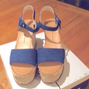 dolce vita blue denim platform sandals. Worn once. Still in box. Size 9.5